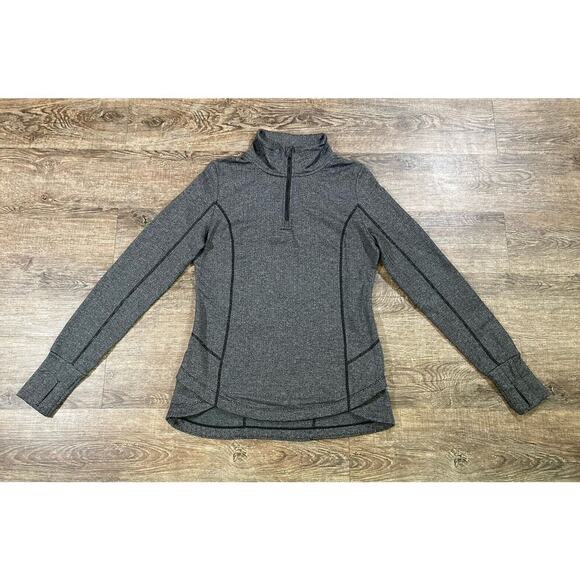 Mondetta Tops - Mondetta Black & Gray Herringbone Quarter Zip Long Sleeve Women’s M